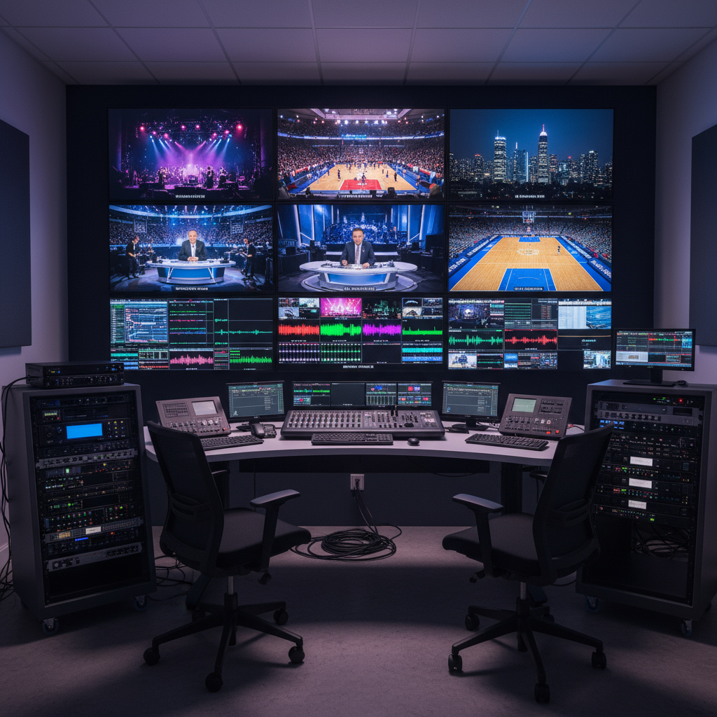 Control room with multi-camera live stream setup